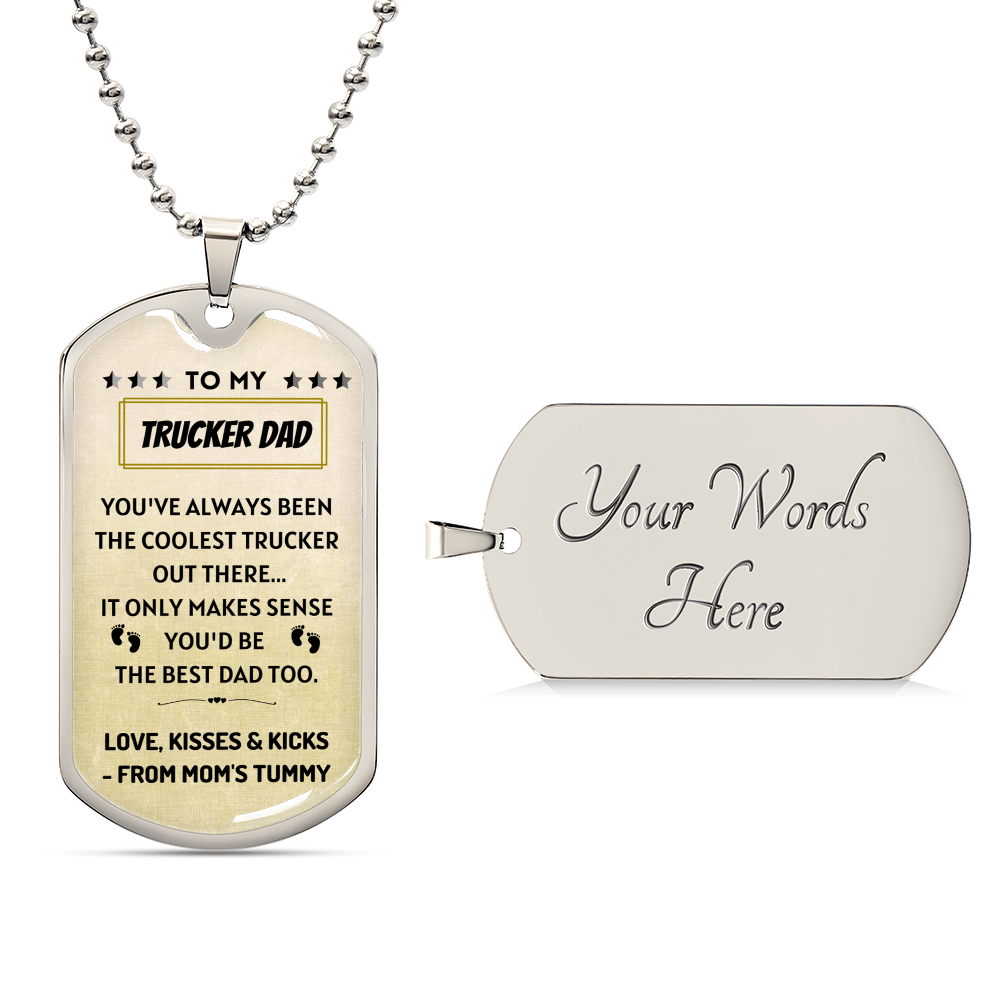 My Coolest Trucker Dad Pendant - Army Tag Necklace, Dog Tag Necklace