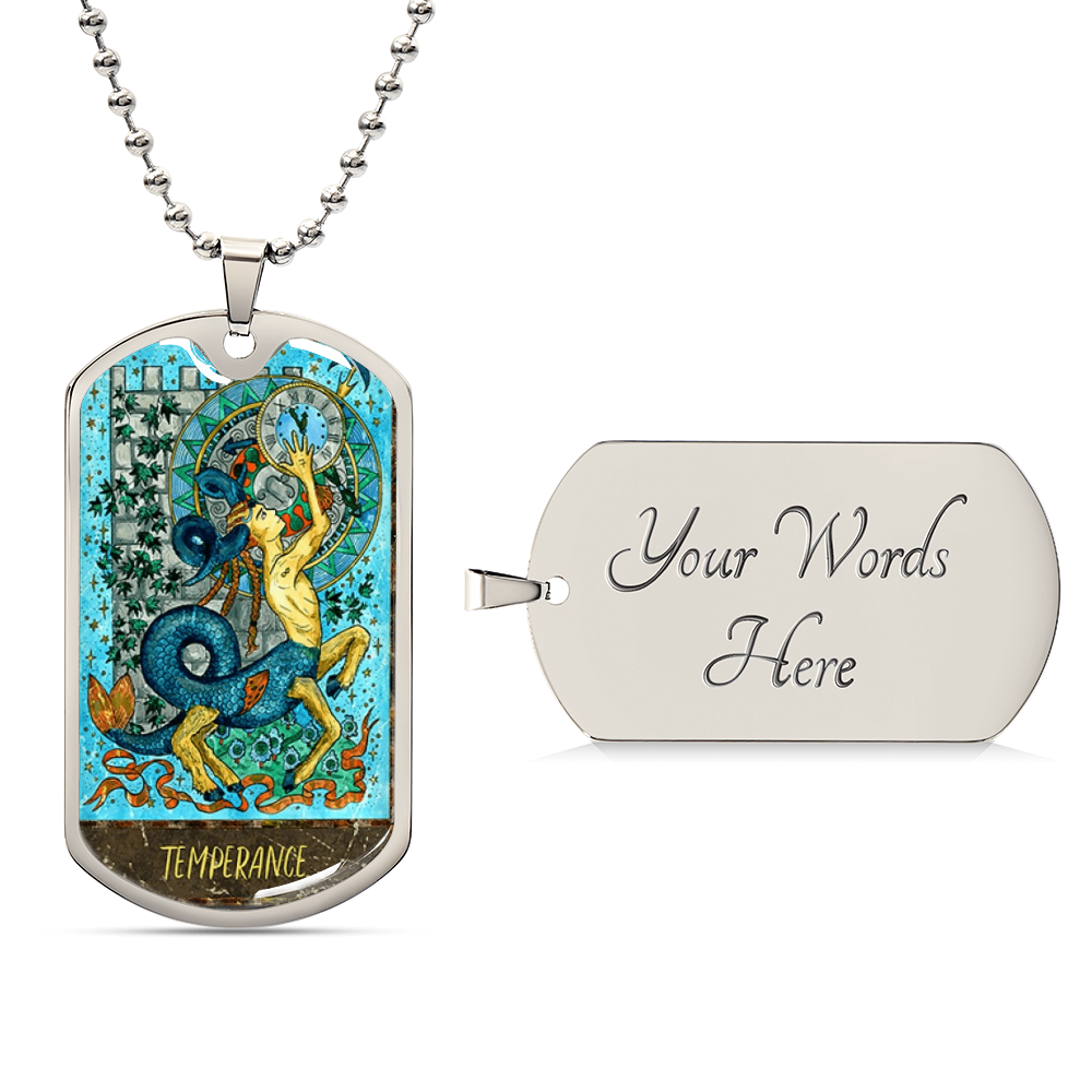 Tarot Card Necklace. Silver Or Gold. For Wiccans, Astrology, Zodiac, Spiritual, Best Friend. Boho. Temperance Card - Army Tag Necklace, Dog Tag Necklace