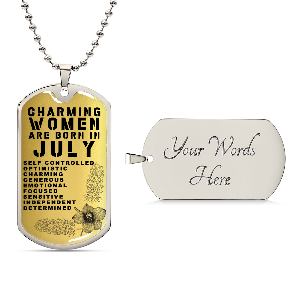 Charming Women Are Born In July Luxury Necklace With Dog Tag Gold - Army Tag Necklace, Dog Tag Necklace