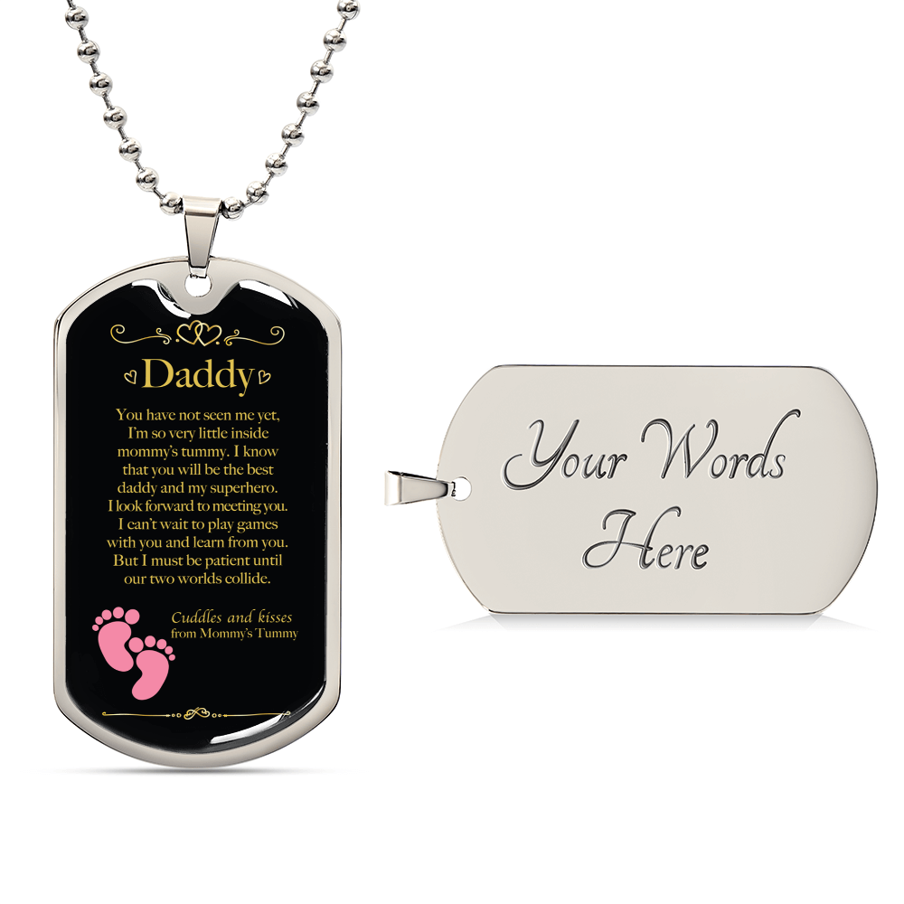 Father's Day Daddy To Be Dog Tag Gift For Dads - Girl Gender Reveal - Army Tag Necklace, Dog Tag Necklace