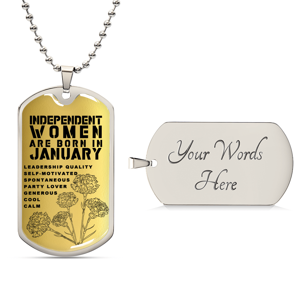 Independent Women Are Born In January Luxury Necklace With Dog Tag Gold - Army Tag Necklace, Dog Tag Necklace