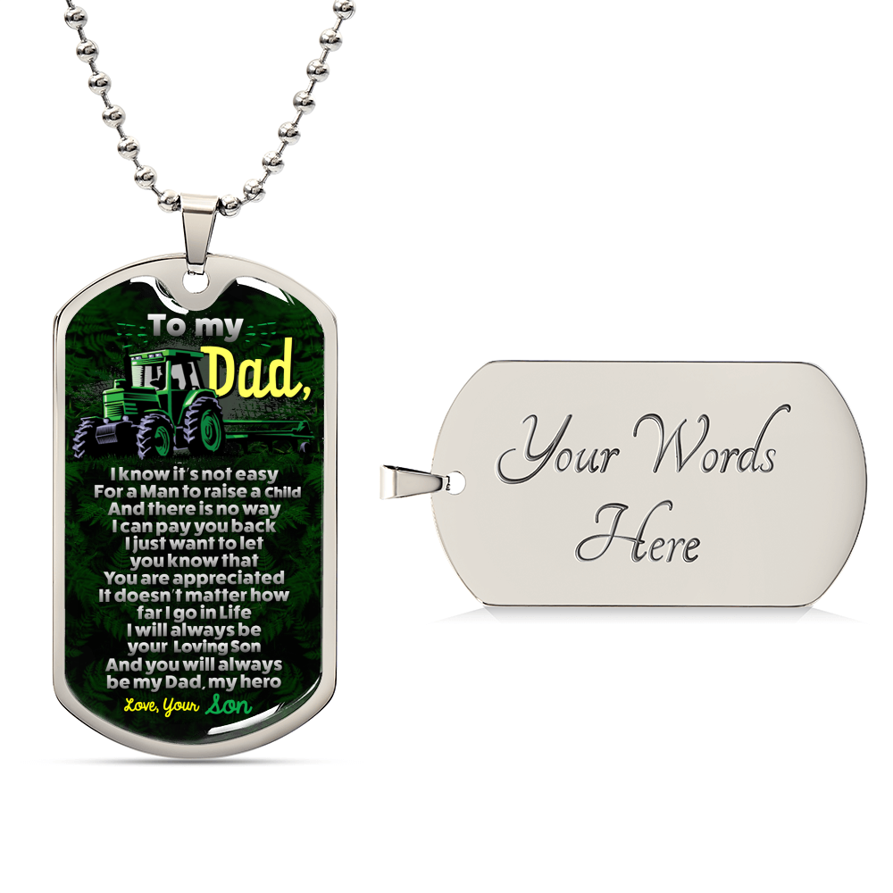 Farmer's Dad - Premium Dog Tag From Son - Army Tag Necklace, Dog Tag Necklace