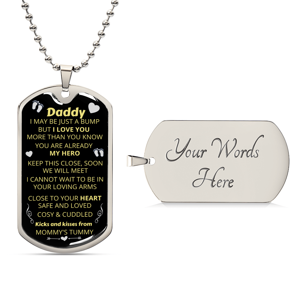 Necklace Gift For Dad - Boyfriend Gift - Husband Necklace - My Hero - Kicks & Kisses From Mommy's Tummy - New Dad Gift - Army Tag Necklace, Dog Tag Necklace