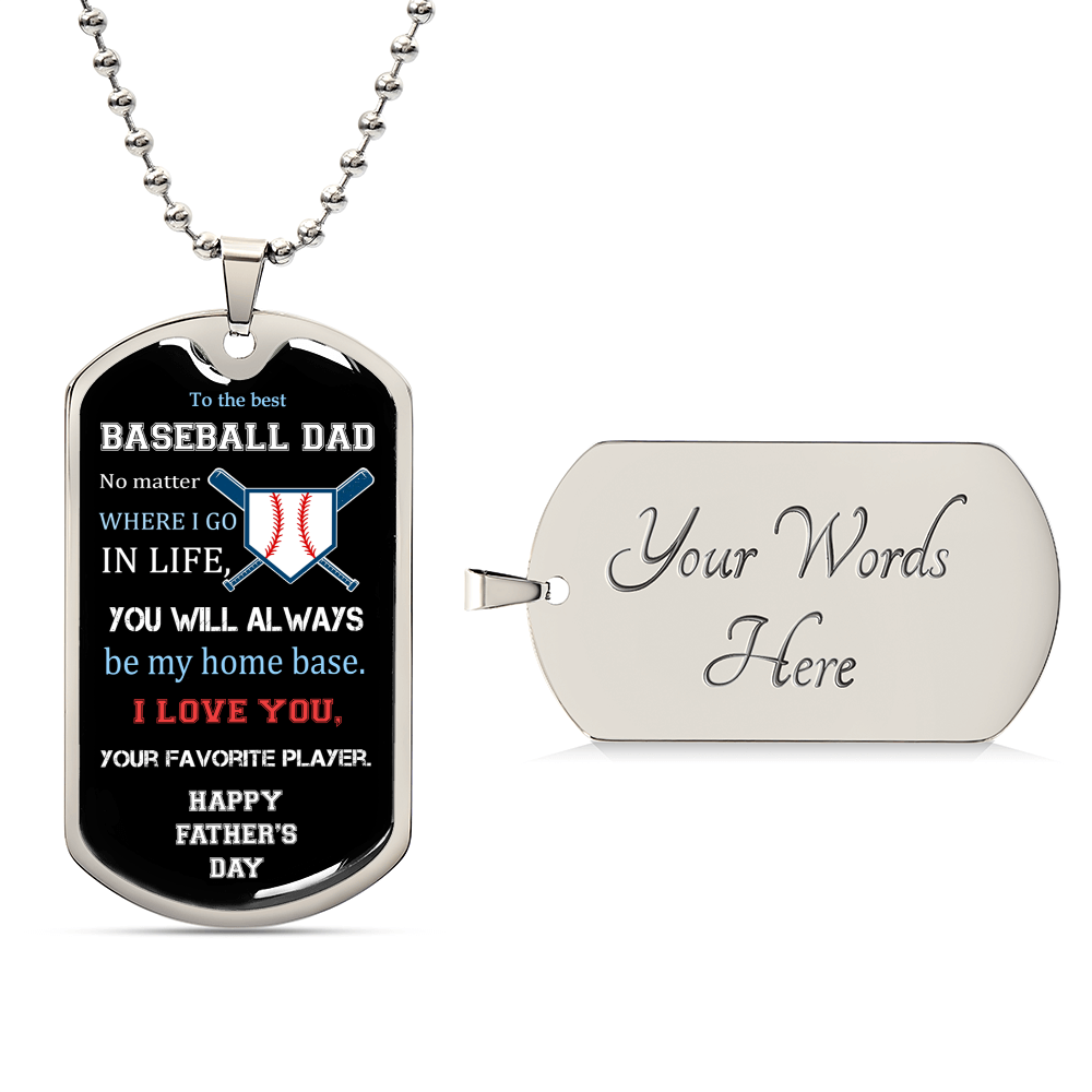 To The Best Baseball Dad - Father's Day Gift - Luxury Necklace - Army Tag Necklace, Dog Tag Necklace