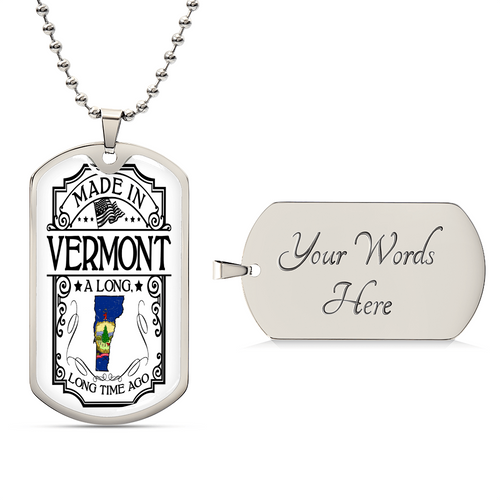 Vermont Necklace • State Necklace • Vermont State Necklace • Home State Necklace • Personalized State Necklace - Army Tag Necklace, Dog Tag Necklace