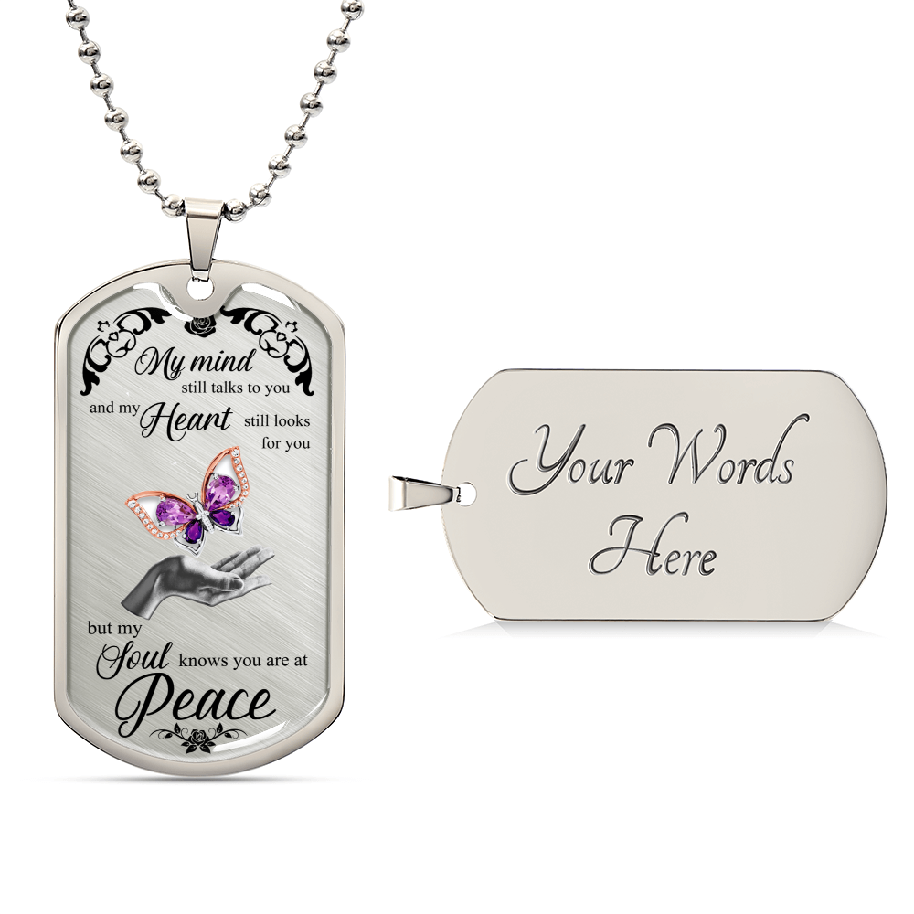 Gem Butterfly On Lady Hand Luxury Dog Tag - Army Tag Necklace, Dog Tag Necklace