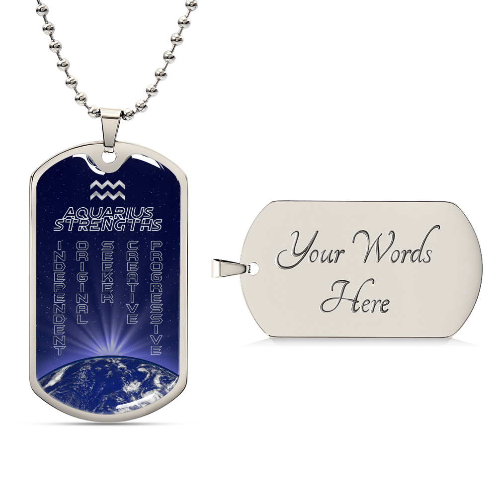 Aquarius Ball Chain Dog Tag Necklace - Army Tag Necklace, Dog Tag Necklace