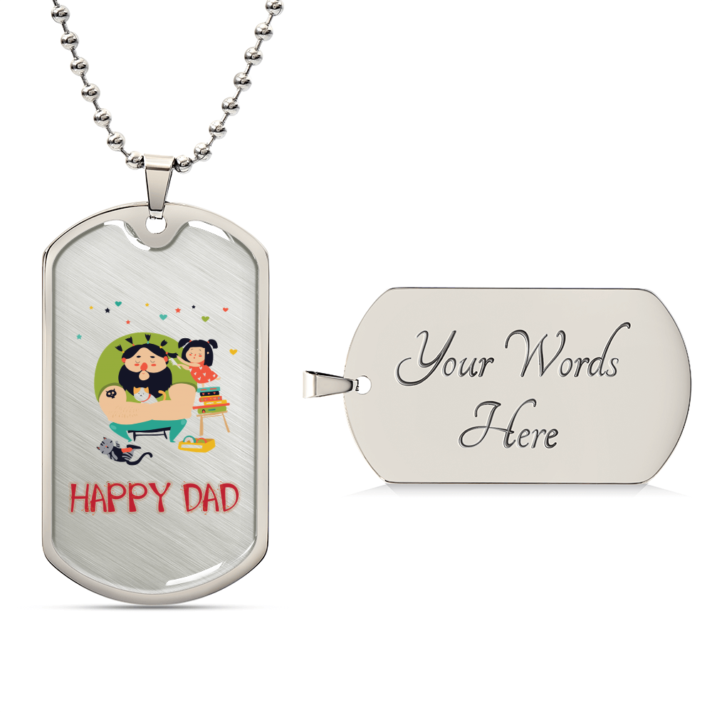 Happy Dad - Army Tag Necklace, Dog Tag Necklace