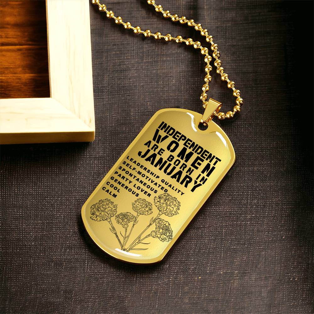 Independent Women Are Born In January Luxury Necklace With Dog Tag Gold - Army Tag Necklace, Dog Tag Necklace