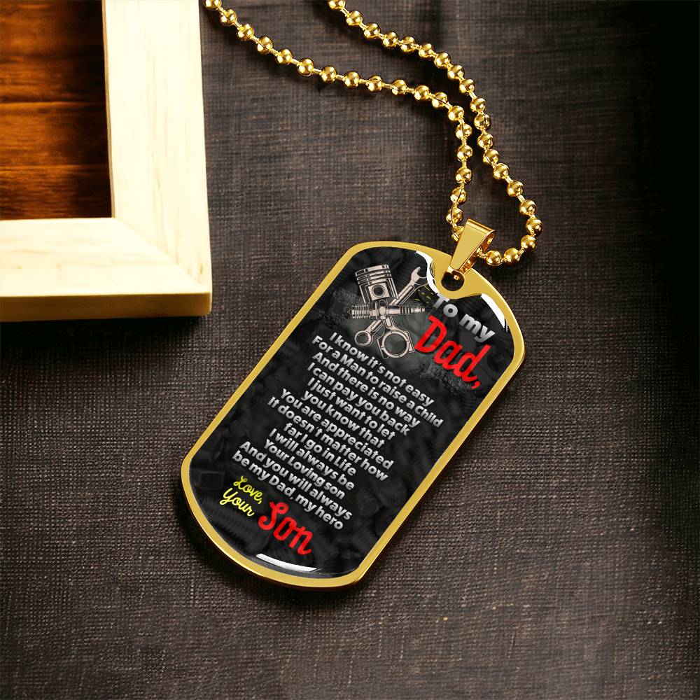 Mechanic's Dad - Premium Dog Tag From Son - Army Tag Necklace, Dog Tag Necklace