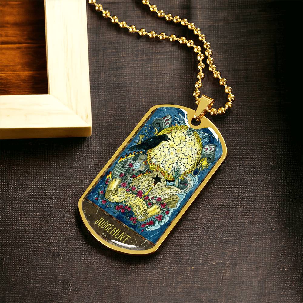 Tarot Card Necklace. Silver Or Gold. For Wiccans, Astrology, Zodiac, Spiritual, Best Friend. Boho. Judgement Card - Army Tag Necklace, Dog Tag Necklace