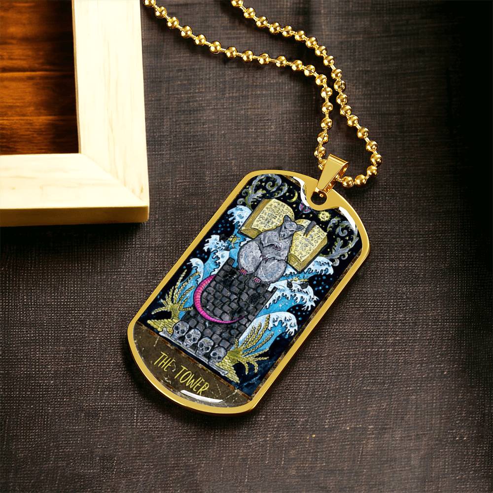 Tarot Card Necklace. Silver Or Gold. For Wiccans, Astrology, Zodiac, Spiritual, Best Friend. The Tower Card - Army Tag Necklace, Dog Tag Necklace
