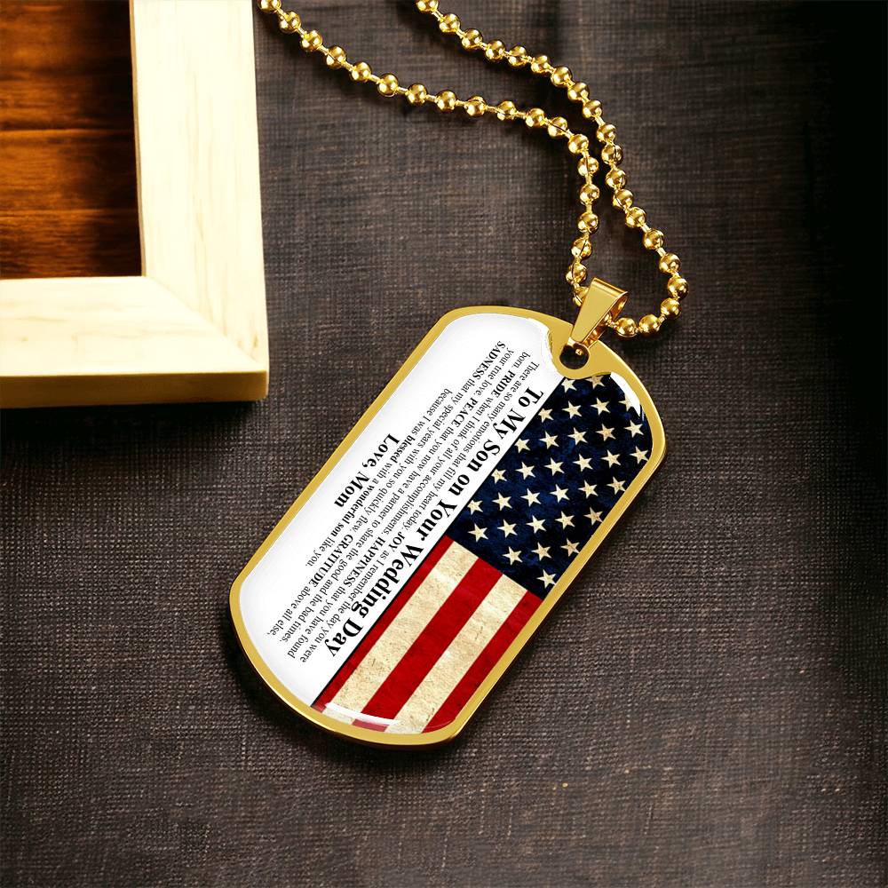 To My Son On Your Wedding Day - Army Tag Necklace, Dog Tag Necklace