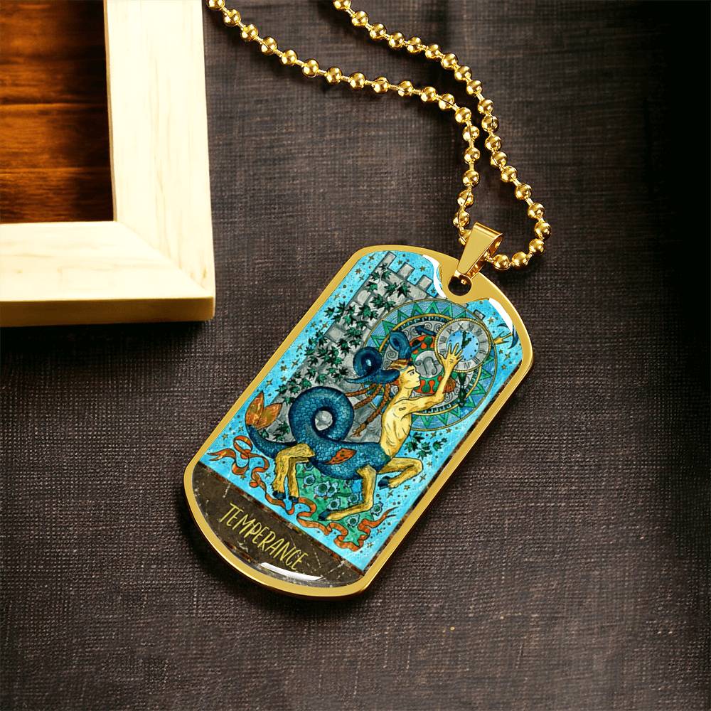 Tarot Card Necklace. Silver Or Gold. For Wiccans, Astrology, Zodiac, Spiritual, Best Friend. Boho. Temperance Card - Army Tag Necklace, Dog Tag Necklace