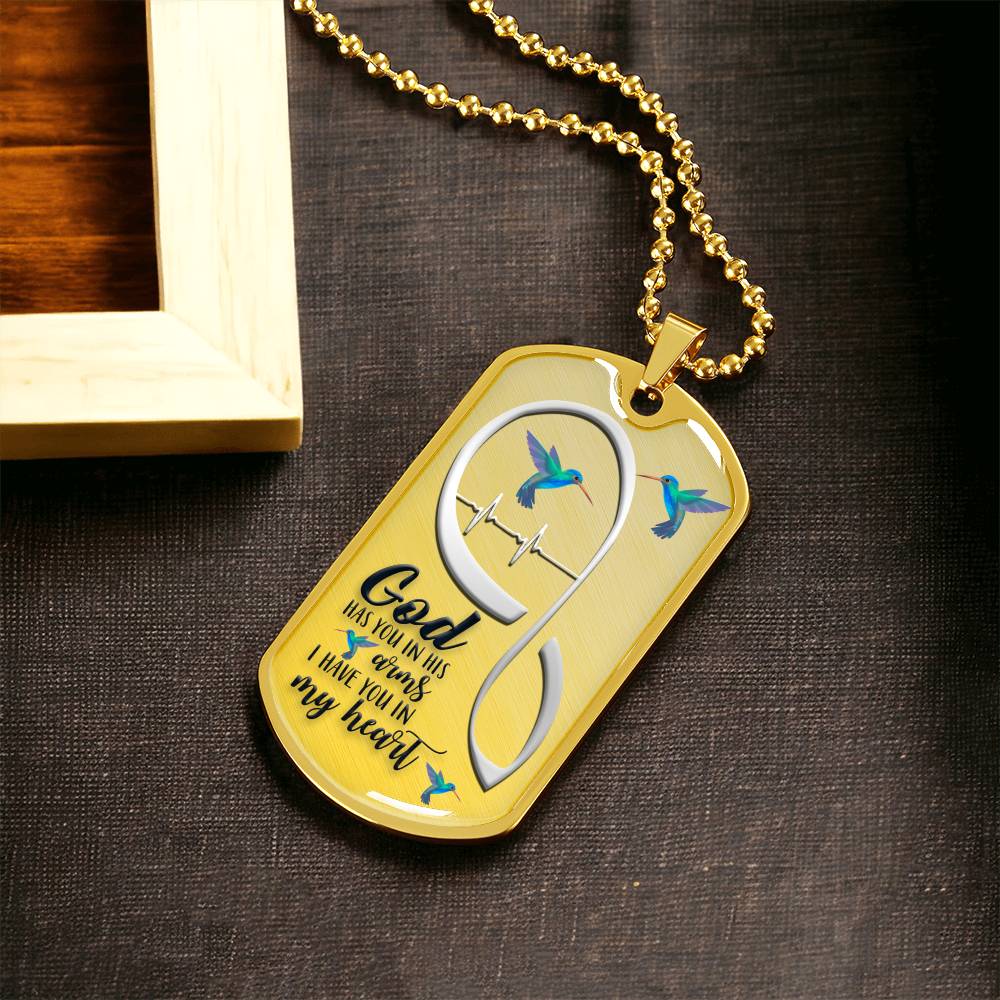 Christian, Forever In My Heart, Sympathy Gift, Grief Gift, God Has You In His Arms I Have You In My Heart, Memorial Necklace - Army Tag Necklace, Dog Tag Necklace