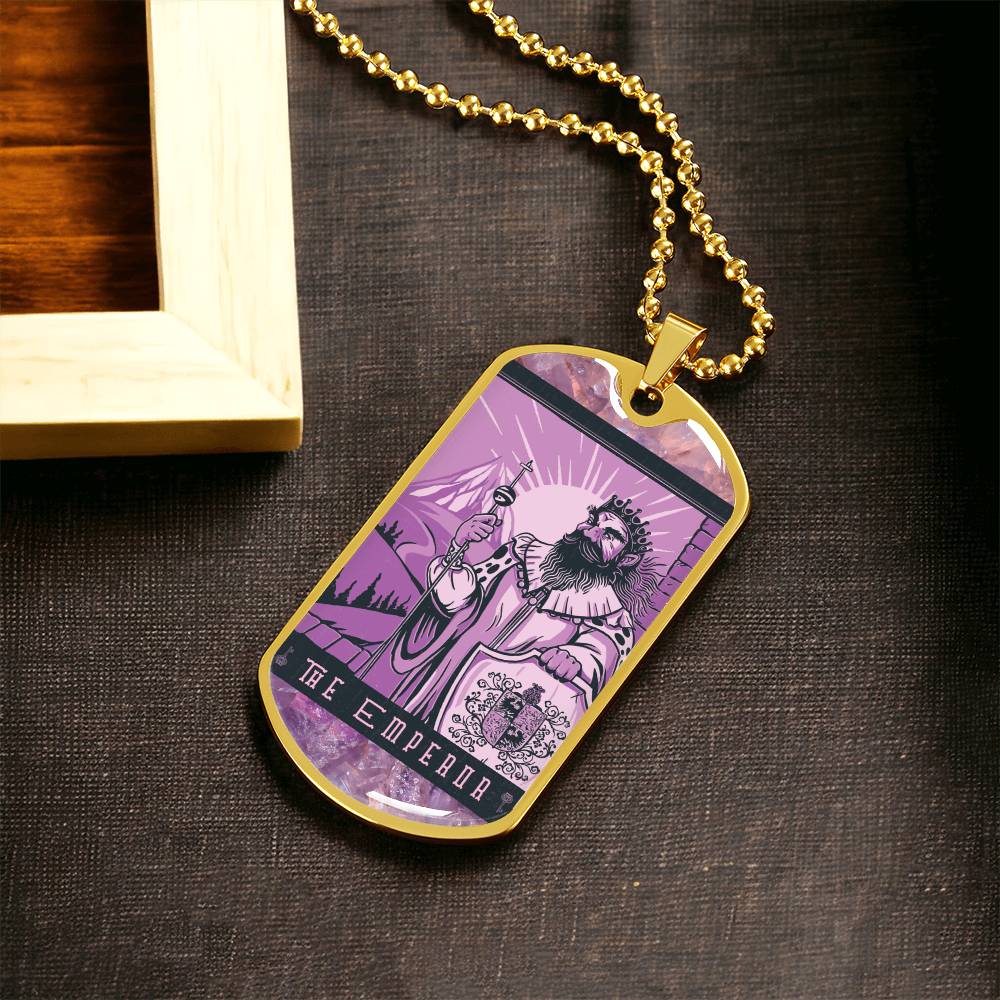Tarot Card Necklace. Silver Or Gold. For Wiccans, Astrology, Zodiac, Spiritual, Best Friend. Boho. The Emperor Card - Army Tag Necklace, Dog Tag Necklace