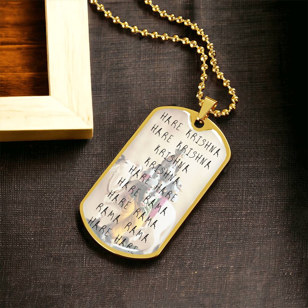 Lord Krishna Necklace - Spiritual Things - Hare Krishna Necklace - Hinduism Necklace - Krishna Matra Necklace - Beaded Necklaces - Army Tag Necklace, Dog Tag Necklace