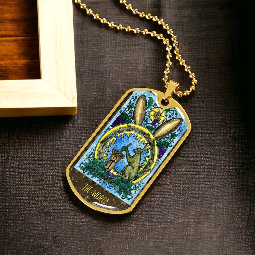 Tarot Card Necklace. Silver Or Gold. For Wiccans, Astrology, Zodiac, Spiritual, Best Friend. Boho. The World Card - Army Tag Necklace, Dog Tag Necklace