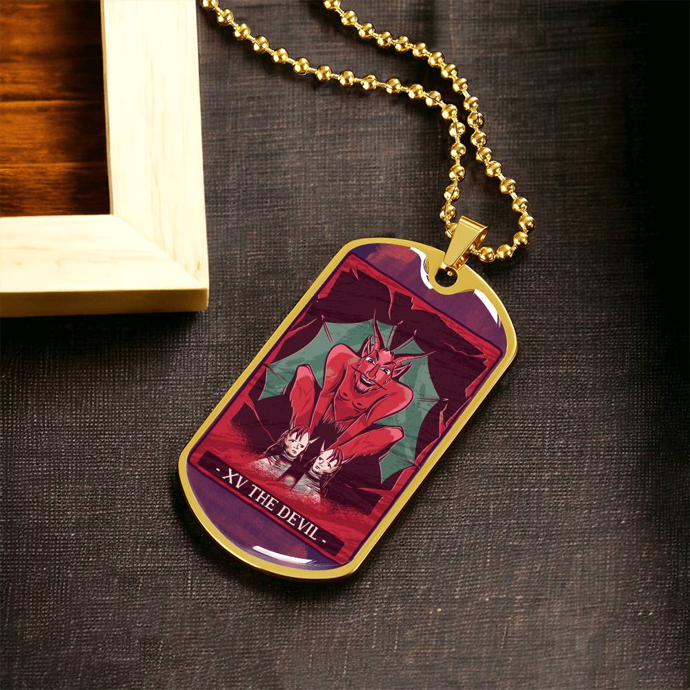Tarot Card Necklace. Silver Or Gold. For Wiccans, Astrology, Zodiac, Spiritual, Best Friend. Boho. The Devil Card - Army Tag Necklace, Dog Tag Necklace