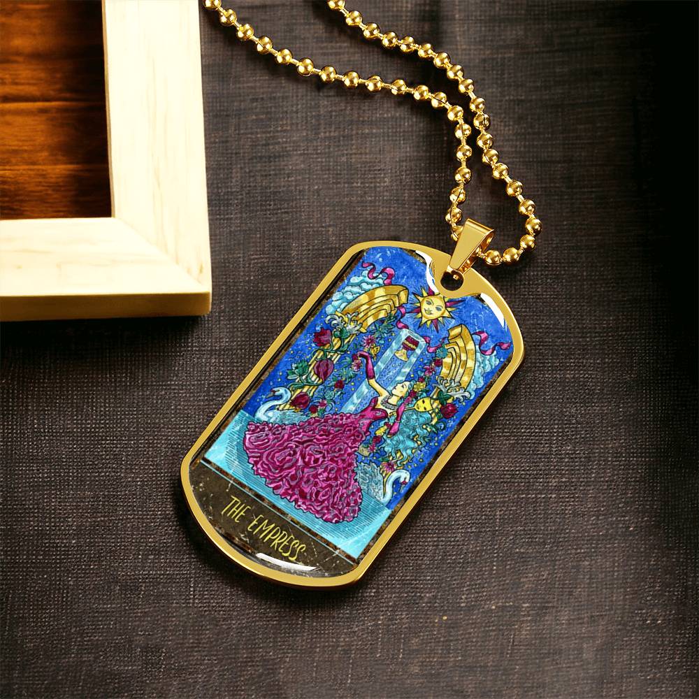 Tarot Card Necklace. Silver Or Gold. For Wiccans, Astrology, Zodiac, Spiritual, Best Friend. Boho. The Empress Card - Army Tag Necklace, Dog Tag Necklace