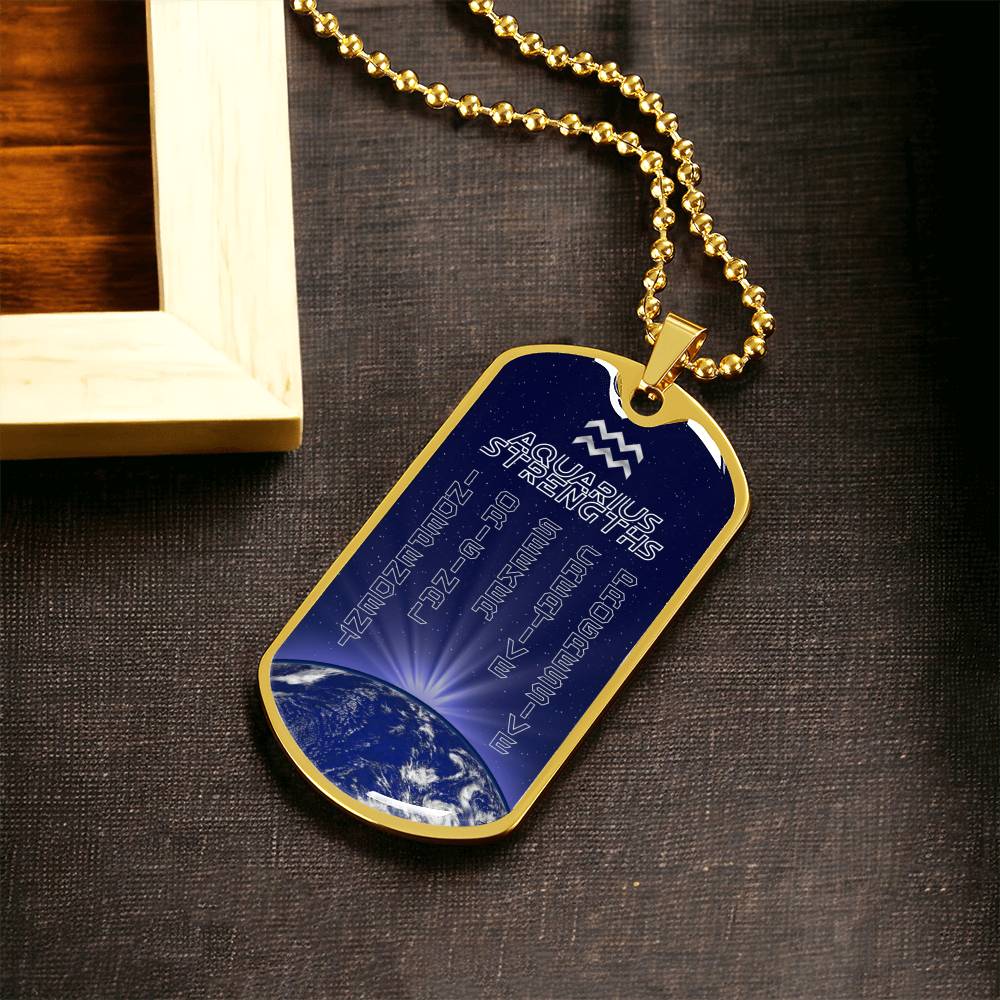 Aquarius Ball Chain Dog Tag Necklace - Army Tag Necklace, Dog Tag Necklace