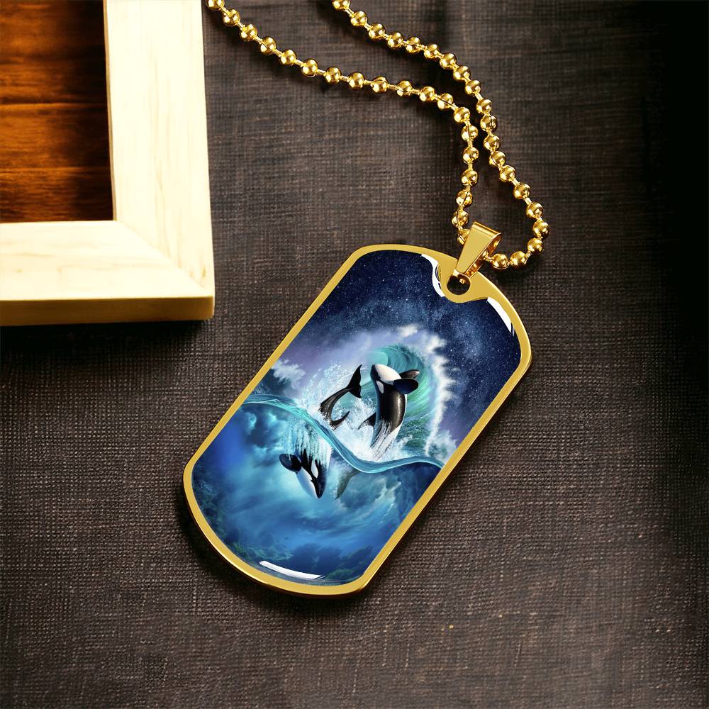 Silver Dolphin Necklace for Women & Girls - Nautical Themed Gift Idea - Dolphin Lover Jewelry - Beach Themed Ocean Related - Army Tag Necklace, Dog Tag Necklace