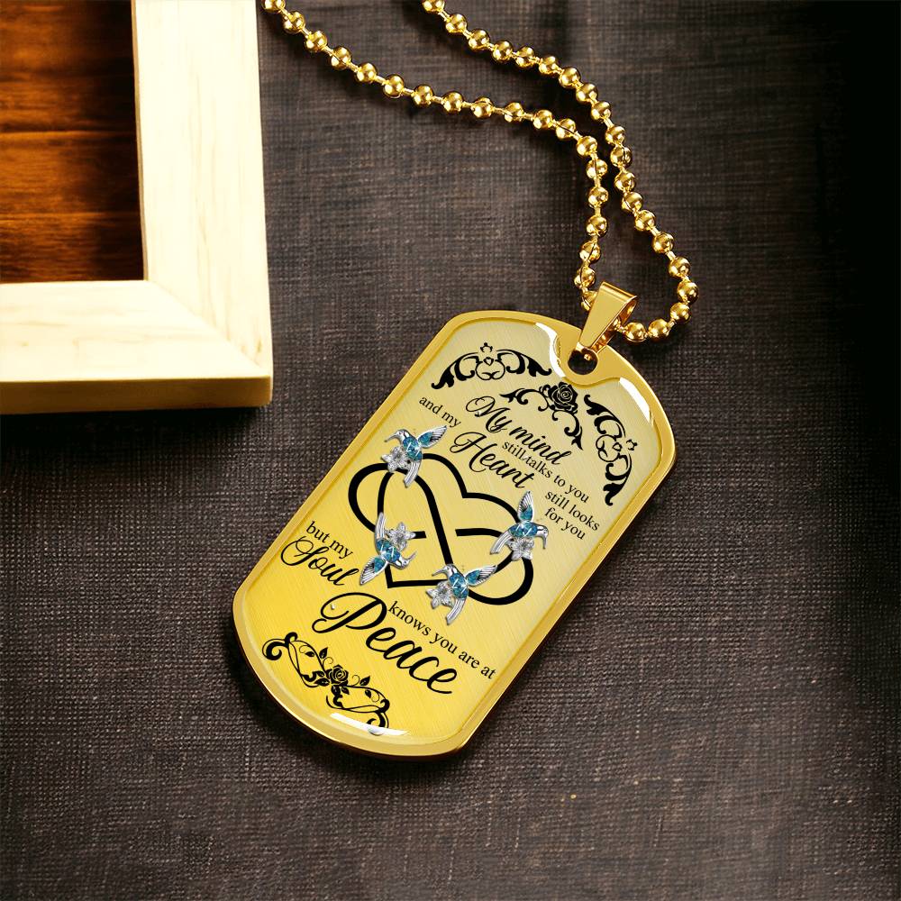 Blue Hummingbirds Heart Infinity Art My Mind Still Talks To You Luxury Dog Tag Necklace - Army Tag Necklace, Dog Tag Necklace