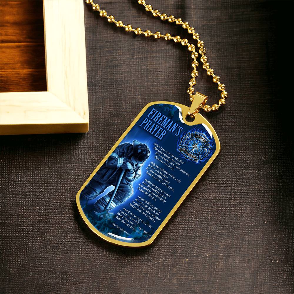 Fireman's Prayer Pendant With Military Ball Chain - Army Tag Necklace, Dog Tag Necklace