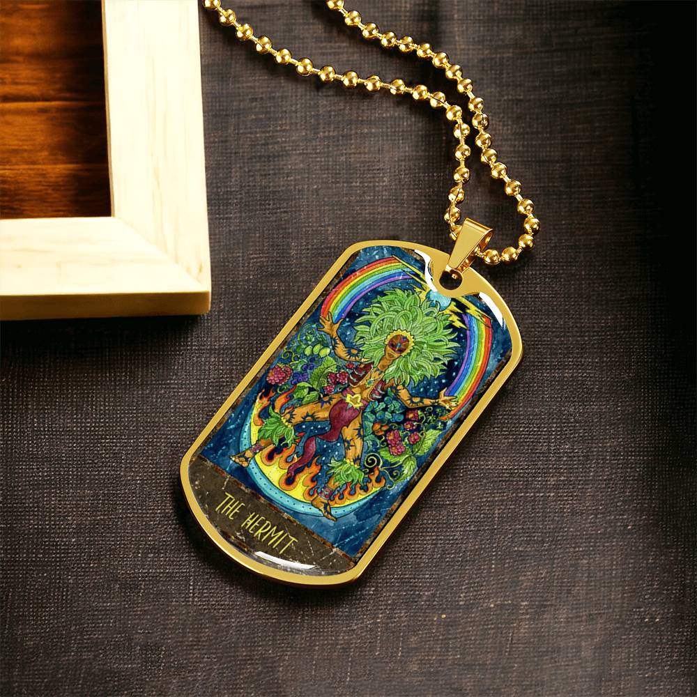 Tarot Card Necklace. Silver Or Gold. For Wiccans, Astrology, Zodiac, Spiritual, Best Friend. Boho. The Hermit - Army Tag Necklace, Dog Tag Necklace