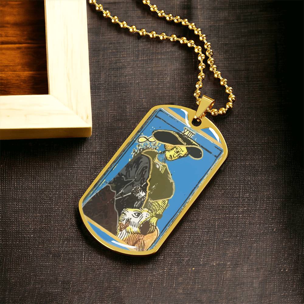 Strength Tarot Pendant Necklace - Army Tag Necklace, Dog Tag Necklace