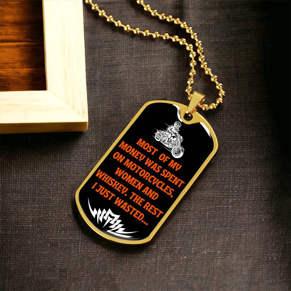 Money Spent On Motorcycles Funny Biker Skull Dog-Tag Necklace - Army Tag Necklace, Dog Tag Necklace