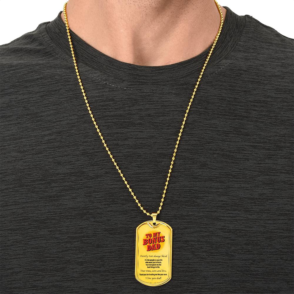 To My Bonus Dad - Lovetag - Army Tag Necklace, Dog Tag Necklace