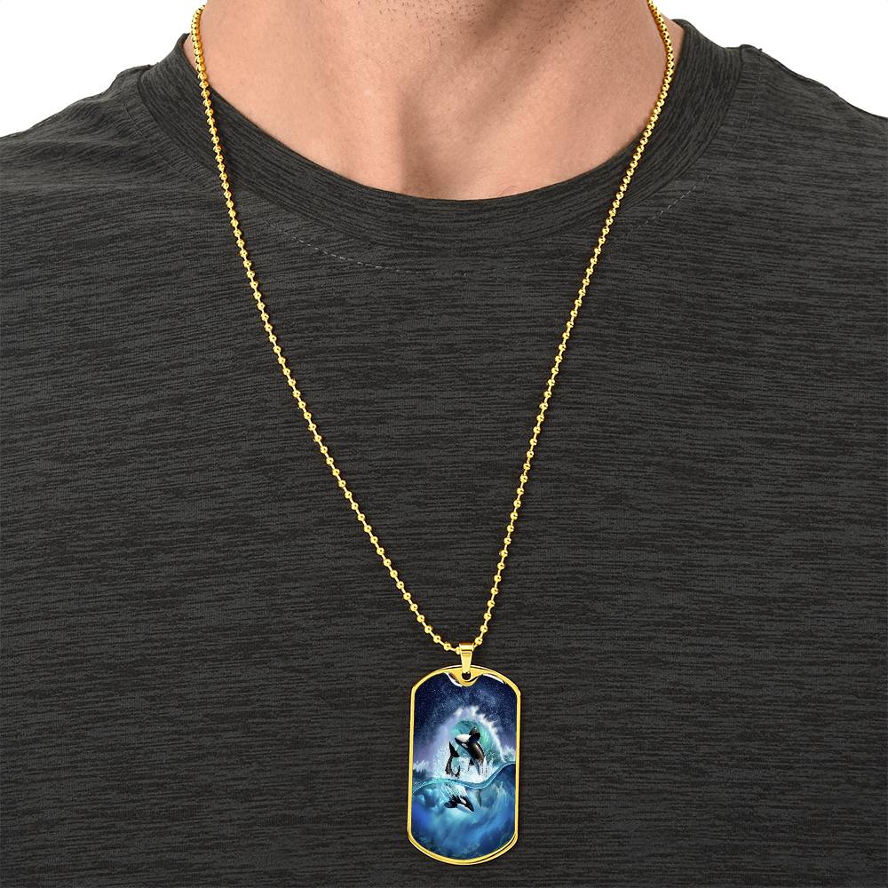Dolphins right - Army Tag Necklace, Dog Tag Necklace