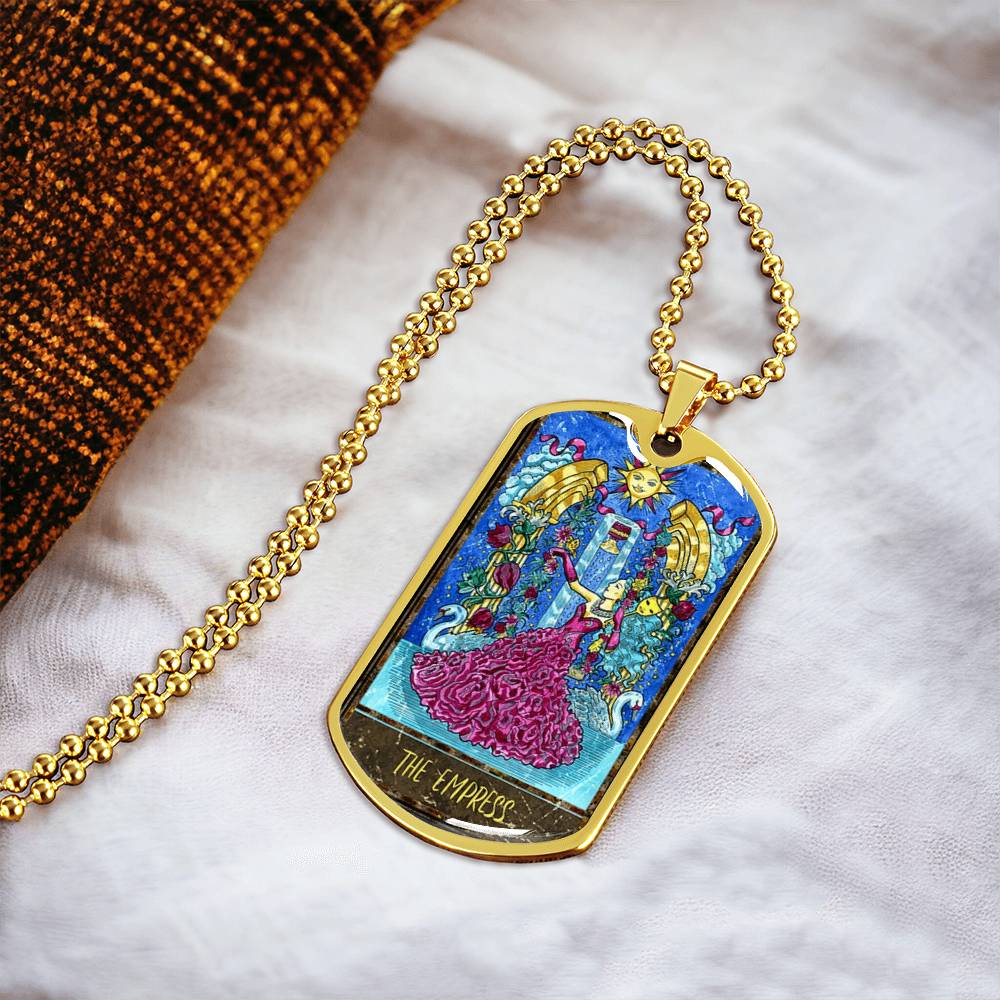 Tarot Card Necklace. Silver Or Gold. For Wiccans, Astrology, Zodiac, Spiritual, Best Friend. Boho. The Empress Card - Army Tag Necklace, Dog Tag Necklace