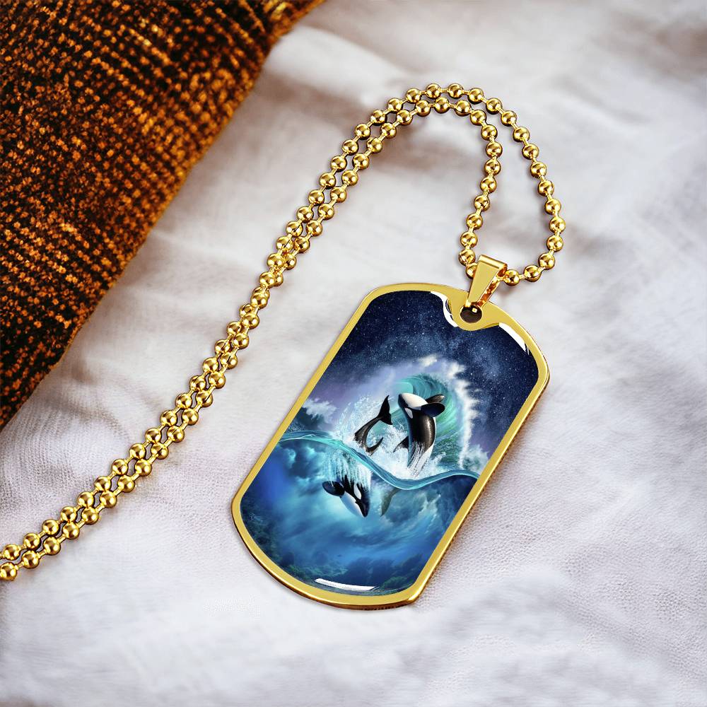 Silver Dolphin Necklace for Women & Girls - Nautical Themed Gift Idea - Dolphin Lover Jewelry - Beach Themed Ocean Related - Army Tag Necklace, Dog Tag Necklace