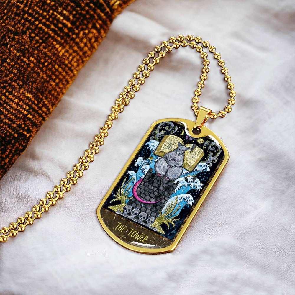Tarot Card Necklace. Silver Or Gold. For Wiccans, Astrology, Zodiac, Spiritual, Best Friend. The Tower Card - Army Tag Necklace, Dog Tag Necklace