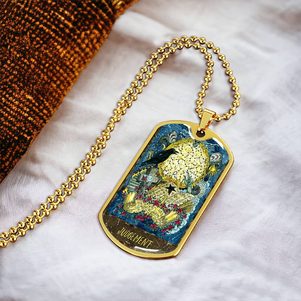 Tarot Card Necklace. Silver Or Gold. For Wiccans, Astrology, Zodiac, Spiritual, Best Friend. Boho. Judgement Card - Army Tag Necklace, Dog Tag Necklace