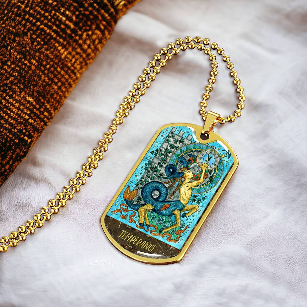 Tarot Card Necklace. Silver Or Gold. For Wiccans, Astrology, Zodiac, Spiritual, Best Friend. Boho. Temperance Card - Army Tag Necklace, Dog Tag Necklace