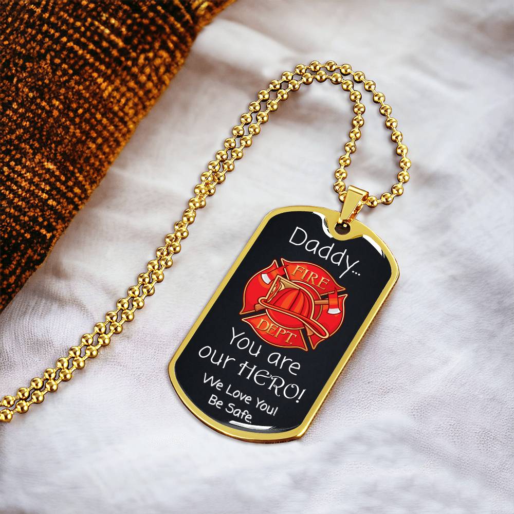 Daddy, You're Our Hero - Father's Day Firefighter Dog Tag Personalized Necklace - Army Tag Necklace, Dog Tag Necklace