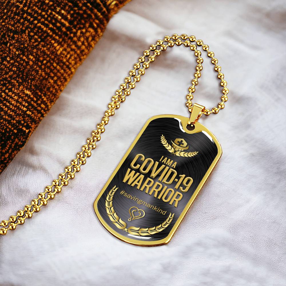 I Am A Covid-19 Warrior - Army Tag Necklace, Dog Tag Necklace