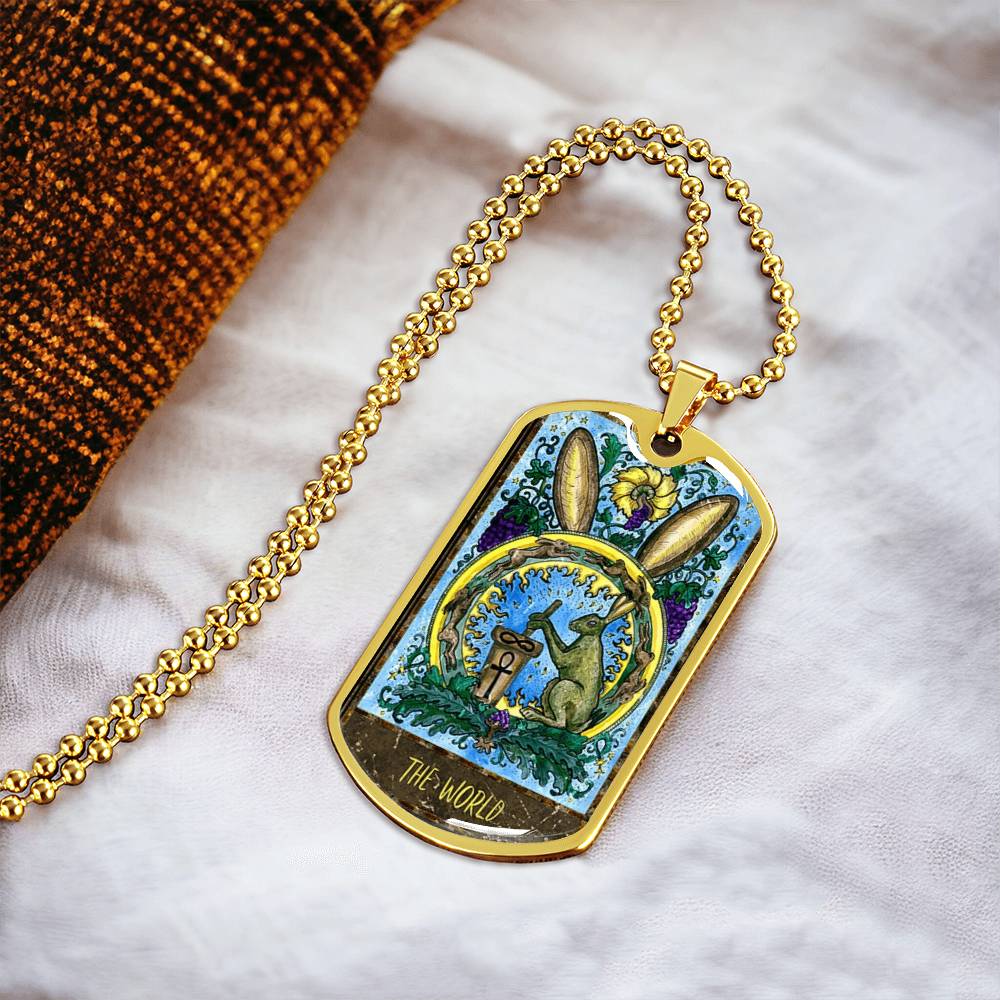 Tarot Card Necklace. Silver Or Gold. For Wiccans, Astrology, Zodiac, Spiritual, Best Friend. Boho. The World Card - Army Tag Necklace, Dog Tag Necklace
