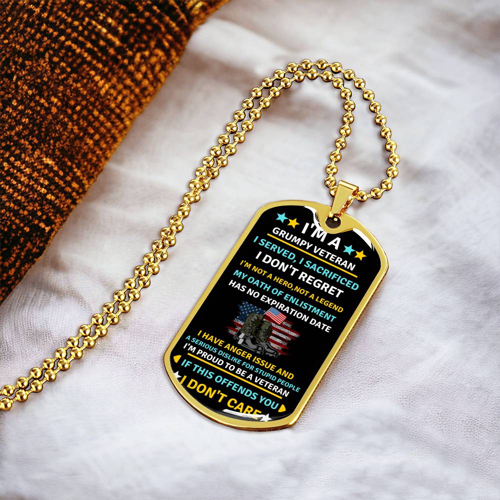 Grumpy Veteran Dog Tag - Army Tag Necklace, Dog Tag Necklace