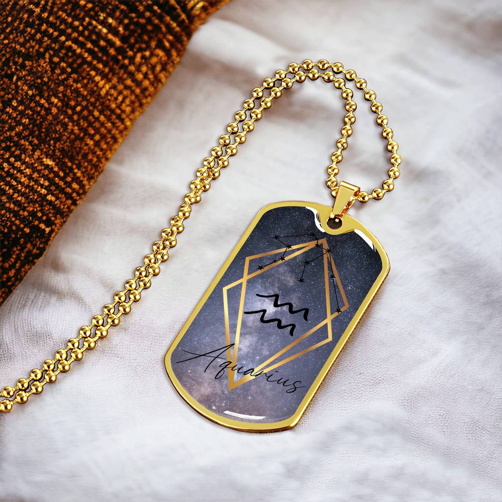 Aquarius Galaxy Personalized Dog Tag Necklace - Army Tag Necklace, Dog Tag Necklace