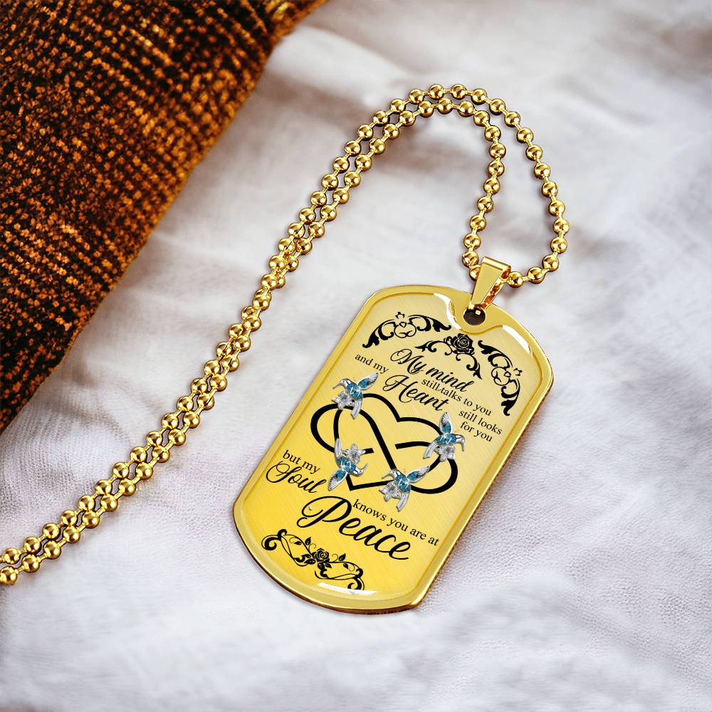 Blue Hummingbirds Heart Infinity Art My Mind Still Talks To You Luxury Dog Tag Necklace - Army Tag Necklace, Dog Tag Necklace