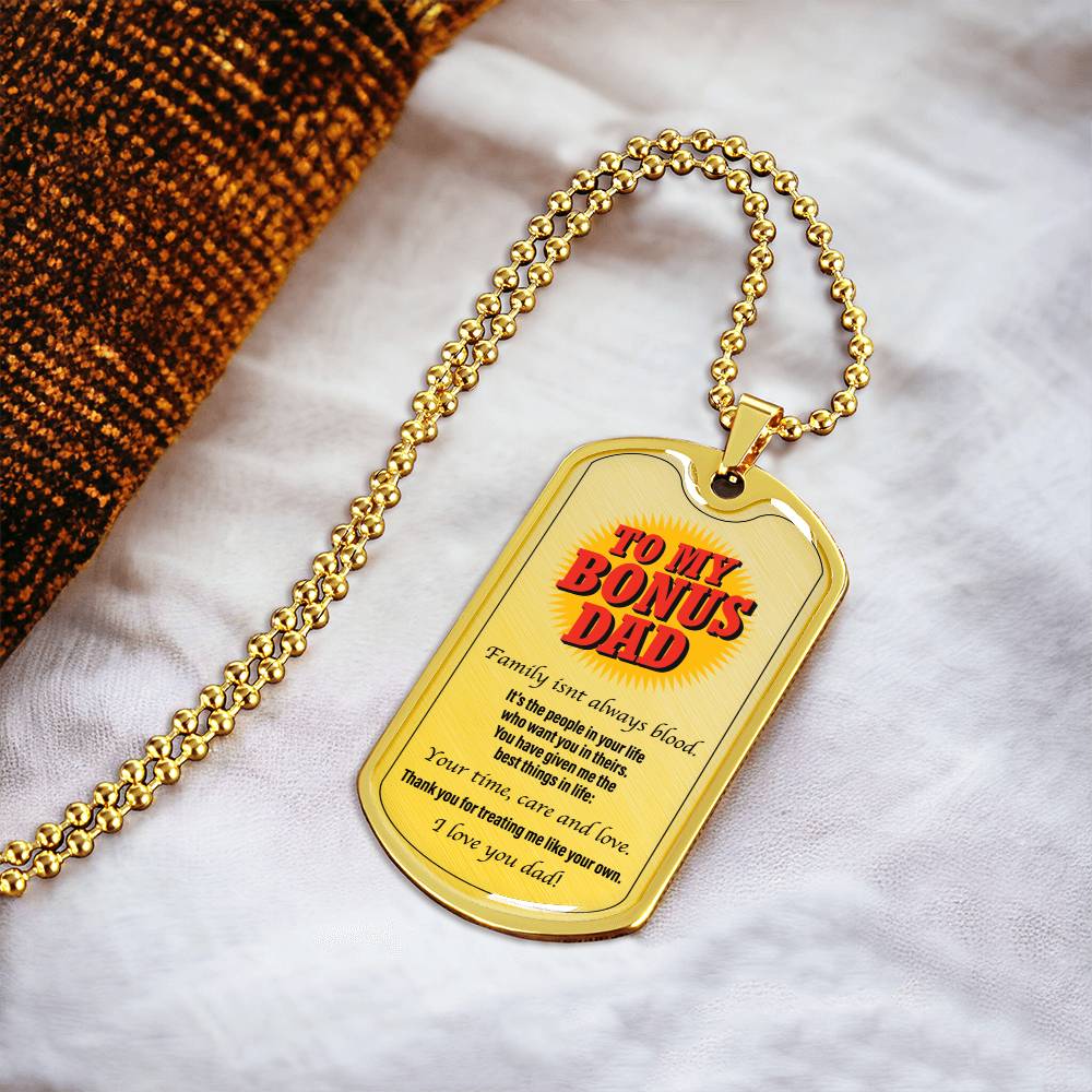 To My Bonus Dad - Lovetag - Army Tag Necklace, Dog Tag Necklace