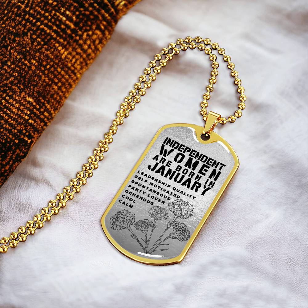 Independent Women Are Born In January Luxury Necklace With Dog Tag Silver - Army Tag Necklace, Dog Tag Necklace