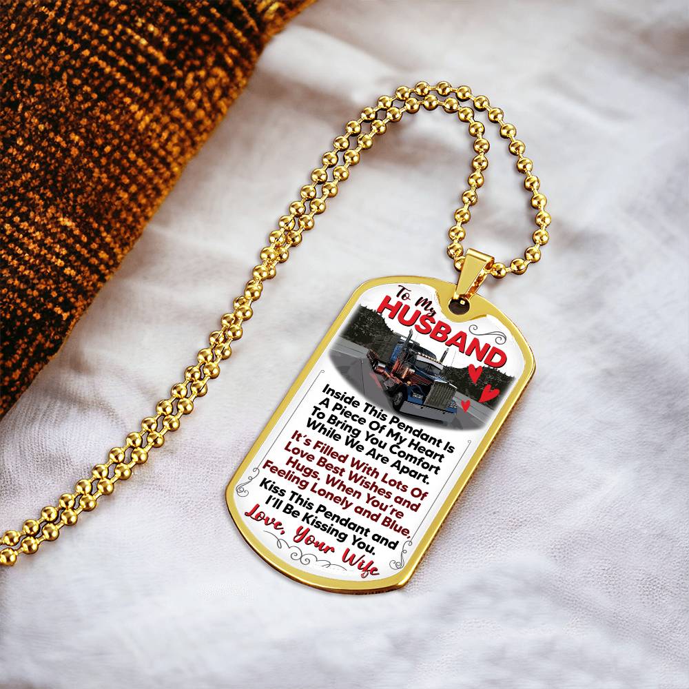 To My Husband, Trucker Gift - Gift For Him, Gift For Husband Trucker, Gift From Truckers Wife, Birthday Gift Trucker, Best Trucker - Army Tag Necklace, Dog Tag Necklace