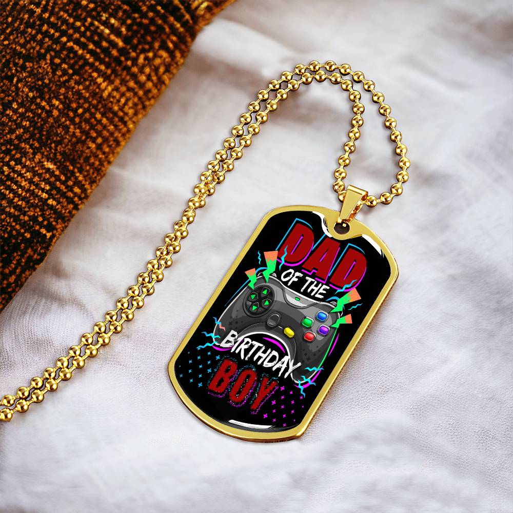 Dad Of The Birthday Boy Video Gamer Birthday Party - Army Tag Necklace, Dog Tag Necklace