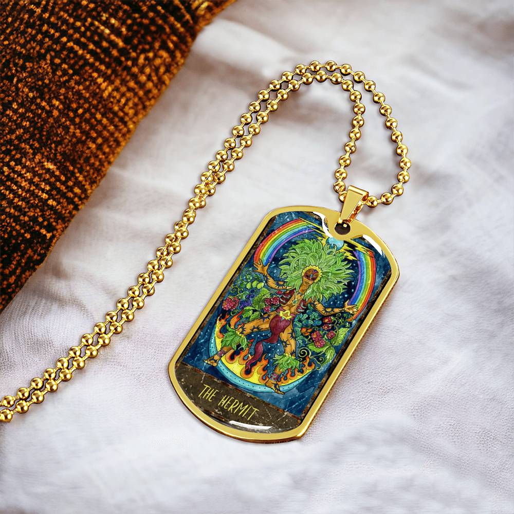Tarot Card Necklace. Silver Or Gold. For Wiccans, Astrology, Zodiac, Spiritual, Best Friend. Boho. The Hermit - Army Tag Necklace, Dog Tag Necklace