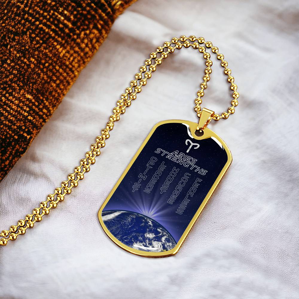 Aries Ball Chain Dog Tag Necklace - Army Tag Necklace, Dog Tag Necklace